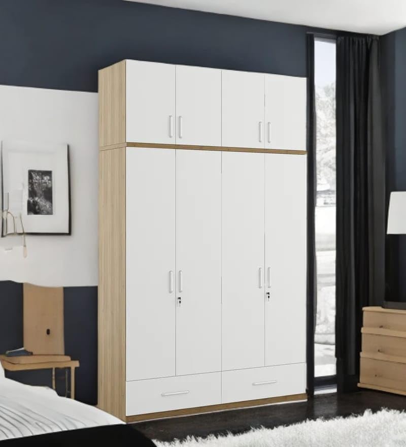 Hexagon furnitures 4 Door Wardrobe with loft in High Glossy and Walnut. (Customisation of Size and Colour Available)