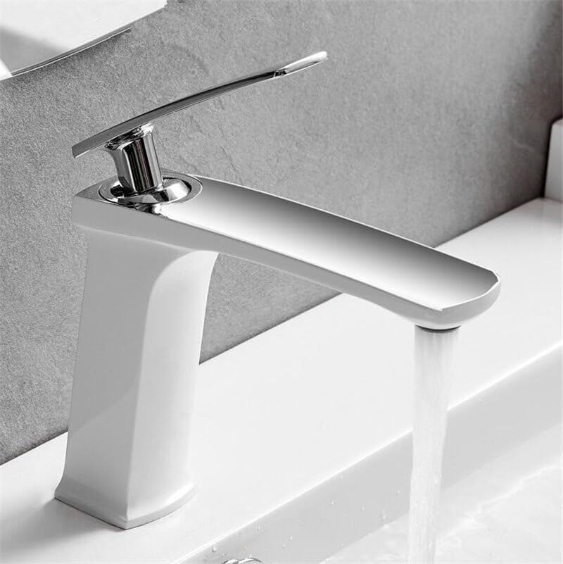 Robinet cascade chaud et froid finition blanc chrome pour vasque de salle de bain