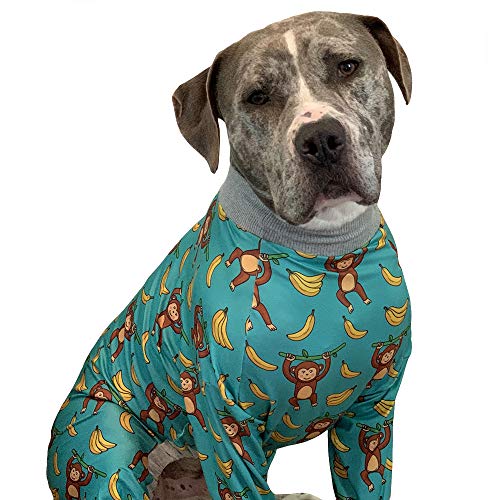 Zahn und Honig Pitbull Pyjama/Monkey Banana Print Hund Onesie Jumpsuit Full Coverage Leichter Pullover Hund Pjs Cover