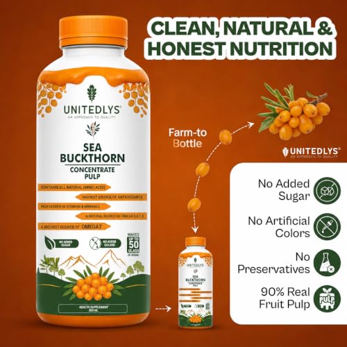 Image of 100% Pure & Sugar Free Himalayan Sea Buckthorn Juice 300ml | Rich in Vitamin C, Plant Based Vegan Omega 3 6 7 9 & Antioxidants | Original Sea Buckthorn Berry Pulp Supports Immunity, Skin Glow & Gut Health | Up to 50 Glass Juice