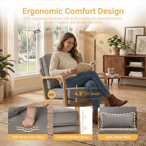 Sillón moderno de madera tapizado gris miniatura 4