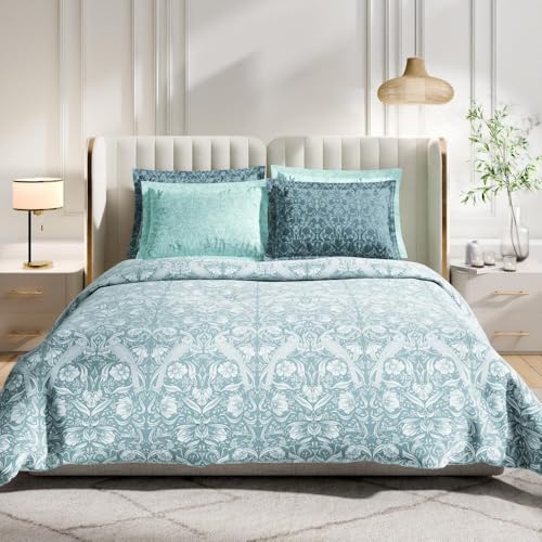 Image of Wakefit Cotton Fitted Bedsheet | 300 TC Elastic Fitted Sheet, King Bed Bedsheet With 2 Pillow Covers | Jaqueline - 72X72 Inches,Multi