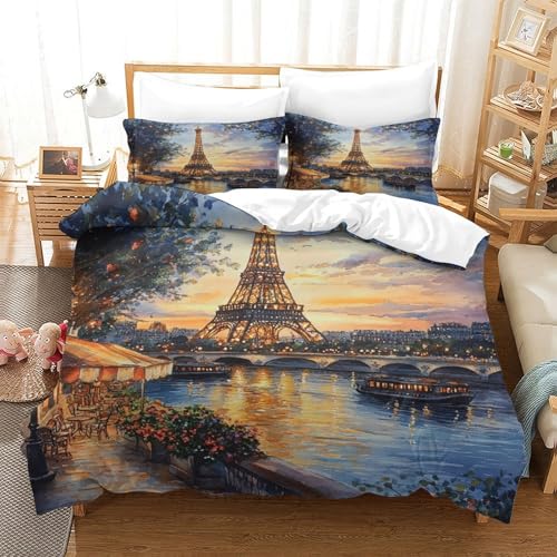 Housse de couette 3D Tour Eiffel anti-plis en microfibre douce avec zip - 2