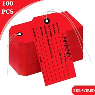 100 Rejected Tags Individually Pre-Wired - Red Inspection Cardstock Quality Control Tag with Reinforced Eyelet - 4-3/4" x 2-3/8" Pre- Attached Wire for Convenient Examinations