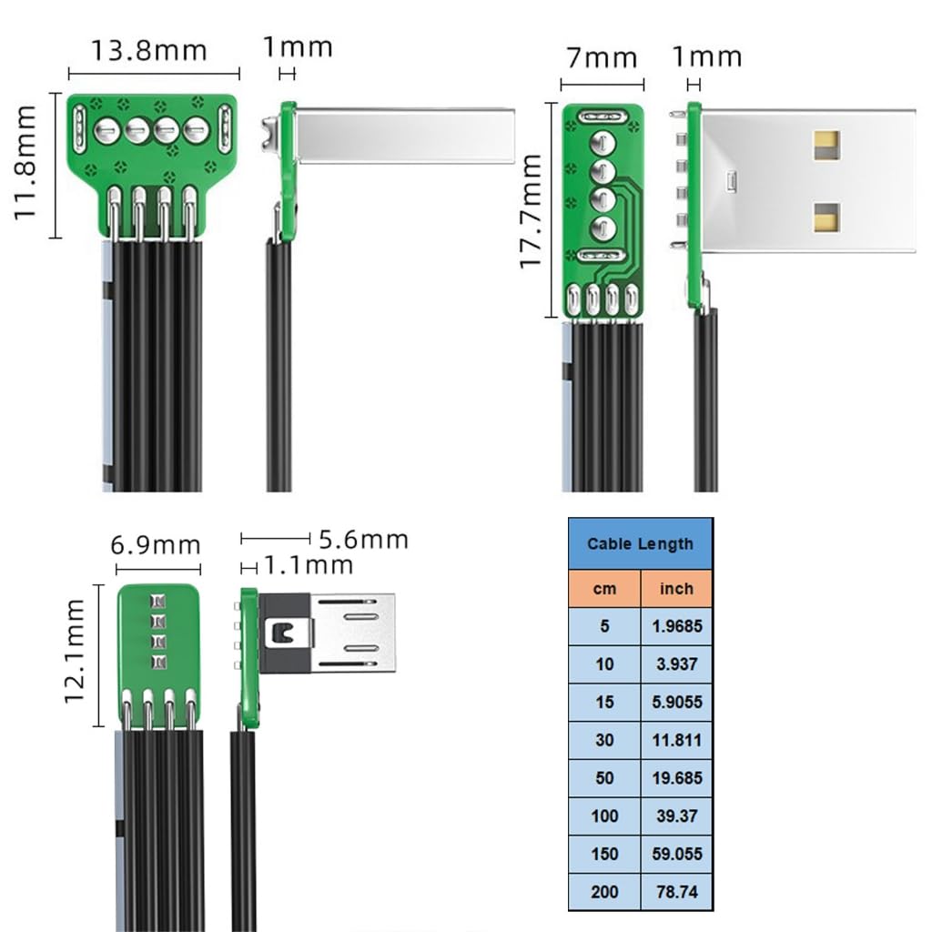 Elastyczny silikonowy płaski kabel micro USB ze złączem 90 stopni dla łatwego użytkowania