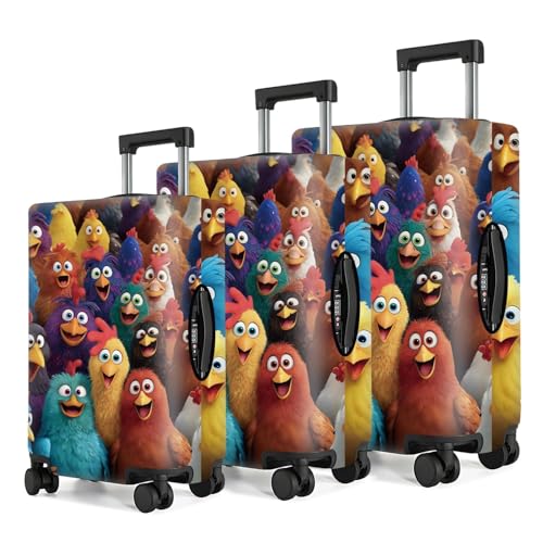 Image of Colorful Chicken Luggage Cover for Suitcase 28-30 Inch - Cute Cartoon Animal Travel Suitcase Protector - Vibrant Anti-Scratch Washable Luggage Sleeve with Funny Rooster Design,L