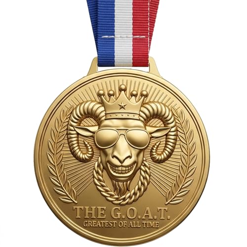 Freetoes Gold Goat Medal - 3 Inch Champion Pendant with Award Ribbon Greatest of All Time Awards Chain for Football Basketball MVP Tournaments & Champions League Winners Trophy Gifts