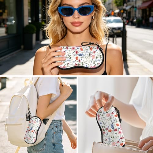 Image of Sunglasses Soft Case, Cute Ultra Light Portable Neoprene Zipper Eyeglass Glasses Case with Belt Clip for Men Women