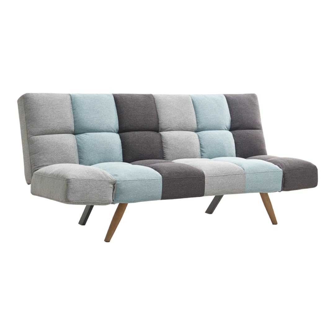 SHIITO | Sofá Cama de 3 Plazas | Modelo IRAI - Apertura Clic-Clac | Comodidad y Estilo | Tapizado en Tela - Gris/Azul - 182 x 81 x 84 cm