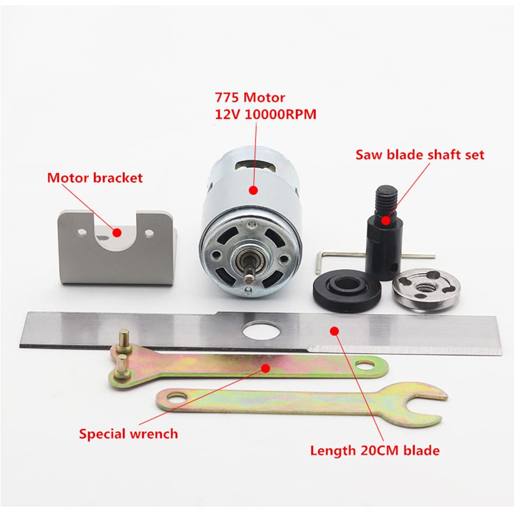 Motore CC 12-24V 775 con set per tosaerba, lama in acciaio al manganese e staffa di montaggio, motore CC 775 ad alta velocità per utensile da giardino fai da te (12V 5000RPM)