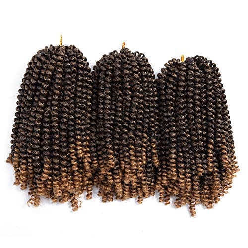 MY LIKE 3 Pack Spring Twist Ombre Colors Crochet Braids Synthetic Braiding Hair Extensions Low Temperature Fiber (27# 8inch 110g)