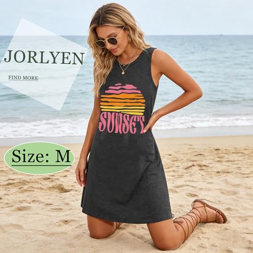 Image of Summer Tank Dress for Women Casual Vacation Sundress Coconut Tree Graphic Beach Cover Up