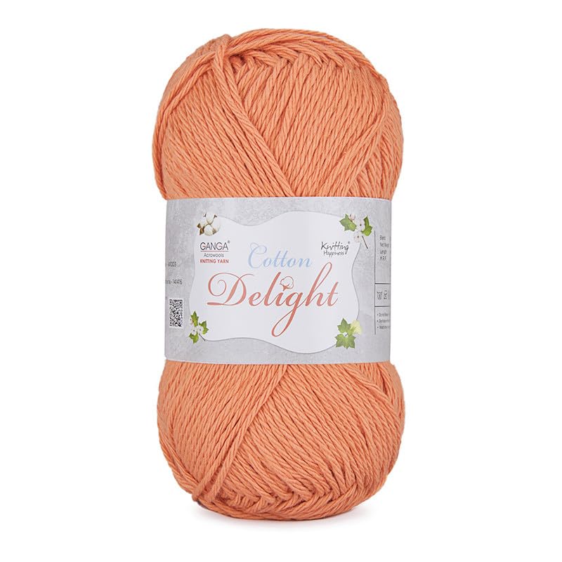 Image of Ganga Acrowools Cotton Delight, Dk Weight Cotton Yarn, Oekotex Class L Certified 100G, 169M, Pack of 1 Ball - 100gm Each, Shade No. - COD025, Light Cinnabar