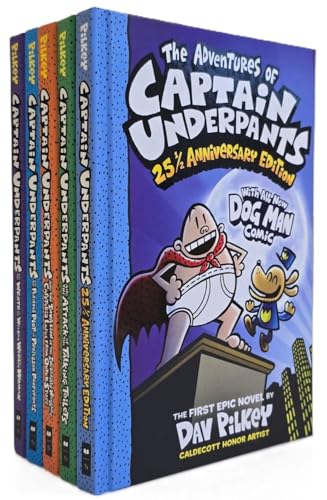 The Captain Underpants Colossal Color Collection 5 Books Set (25½ Anniversary Edition, Attack Of The Talking Toilets, Perilous Plot Of Professor Poopy