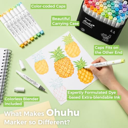 Image of Ohuhu Alcohol Markers Brush Tip - AP Certificated Double Tipped Art Marker Set for Artist Adults Coloring Illustration- 72 Colors - Refillable - Brush & Chisel Dual Tips - Honolulu 2 of Ohuhu Markers