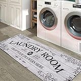Lahome Farmhouse Laundry Room Rug Runner 20'x59' Laundry Rugs and Mats for Laundry Room Non Slip Washable Floor Carpet Runner Rug for Washroom Mudroom Kitchen Bathroom Hallway Decor, Grey