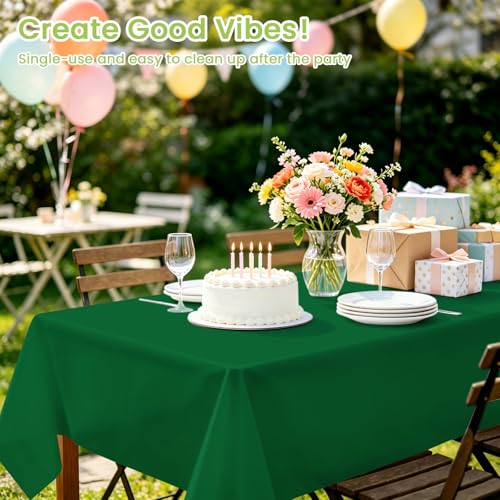 Image of Mulbozy 4 Pcs Green Plastic Table Cloth Disposable, 54 x108 Inch