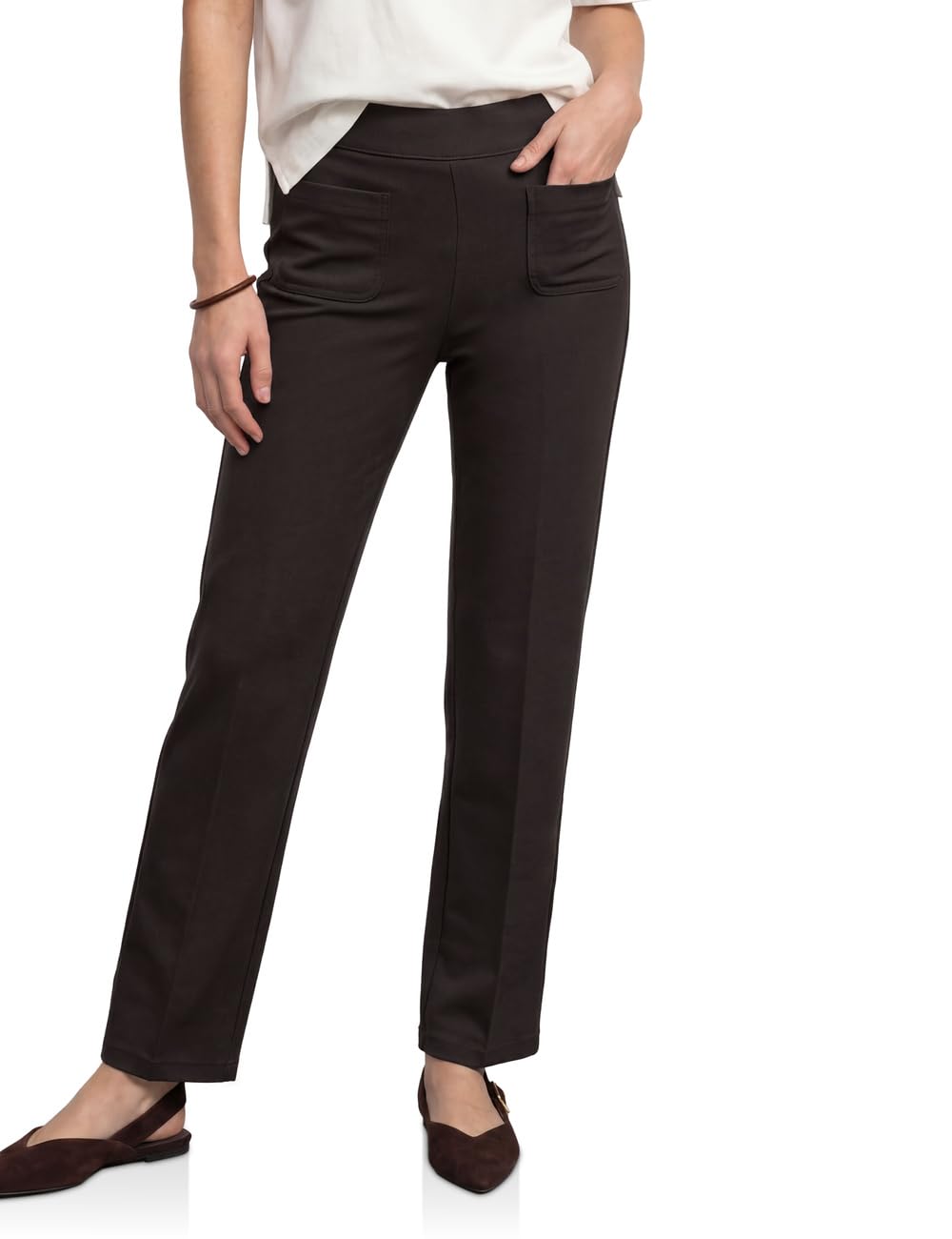 Street One Women's High Waist Straight Leg Trousers in Casual Fit 3818521, Black Coffee, 42W x 28L