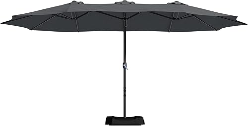 CASAINC Sombrilla de patio de 15 pies con base de doble cara para exteriores, sombrilla rectangular doble con manivela, para jardín, terraza,