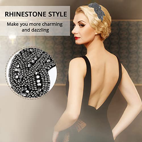 Sibba 1920s Headbands for Women Head Bands Accessories Crystal Bridal Wedding Black Headpiece 20s Rhinestone Flapper Vintage Hair Valentines Accessory for Girls Costume Prom Party Retro (Grey) - Image 4