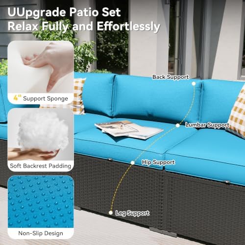 Aoxun Patio Furniture Set with Fire Pit Table, 8 Piece Outdoor Sectional Sofas, Wicker Rattan Outdoor Furniture with Thickened Cushion for Backyard, Garden Peacock Blue — view 2