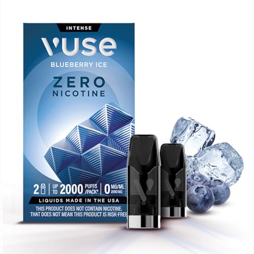 VUSE Blueberry Ice Extra Intense Flavour Pods Pack of 2 2ml Puff Activated up to 2000* Puffs per Pack Compatible with Vuse Pro and GO RELOAD Devices 0mg Strength Nicotine-Free Vaping**