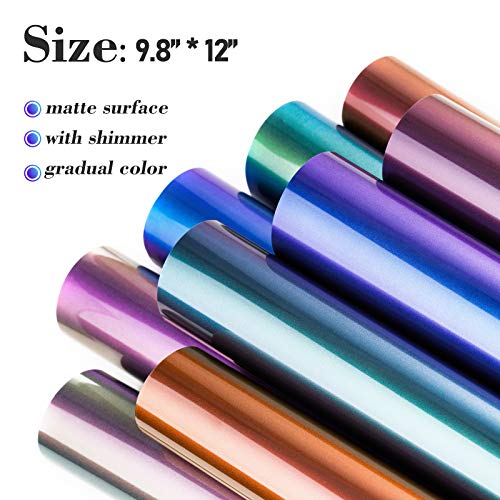 NiArt Heat Transfer Vinyl Iron-On 12PCS 9.8\"X12\" PU HTV Sheets 9 Chameleon Gradient Change Colors DIY Tool Set Fabric Textile T-Shirt Heat Press Art Craft Holiday Home Decoration Mask Garment Clothing