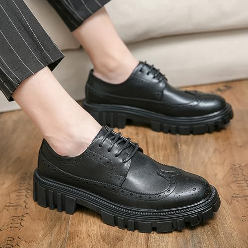 Men's Leather Platform Oxfords Wingtip Chunky Loafers Slip-Resistant Formal Work Casual Dress Shoes2
