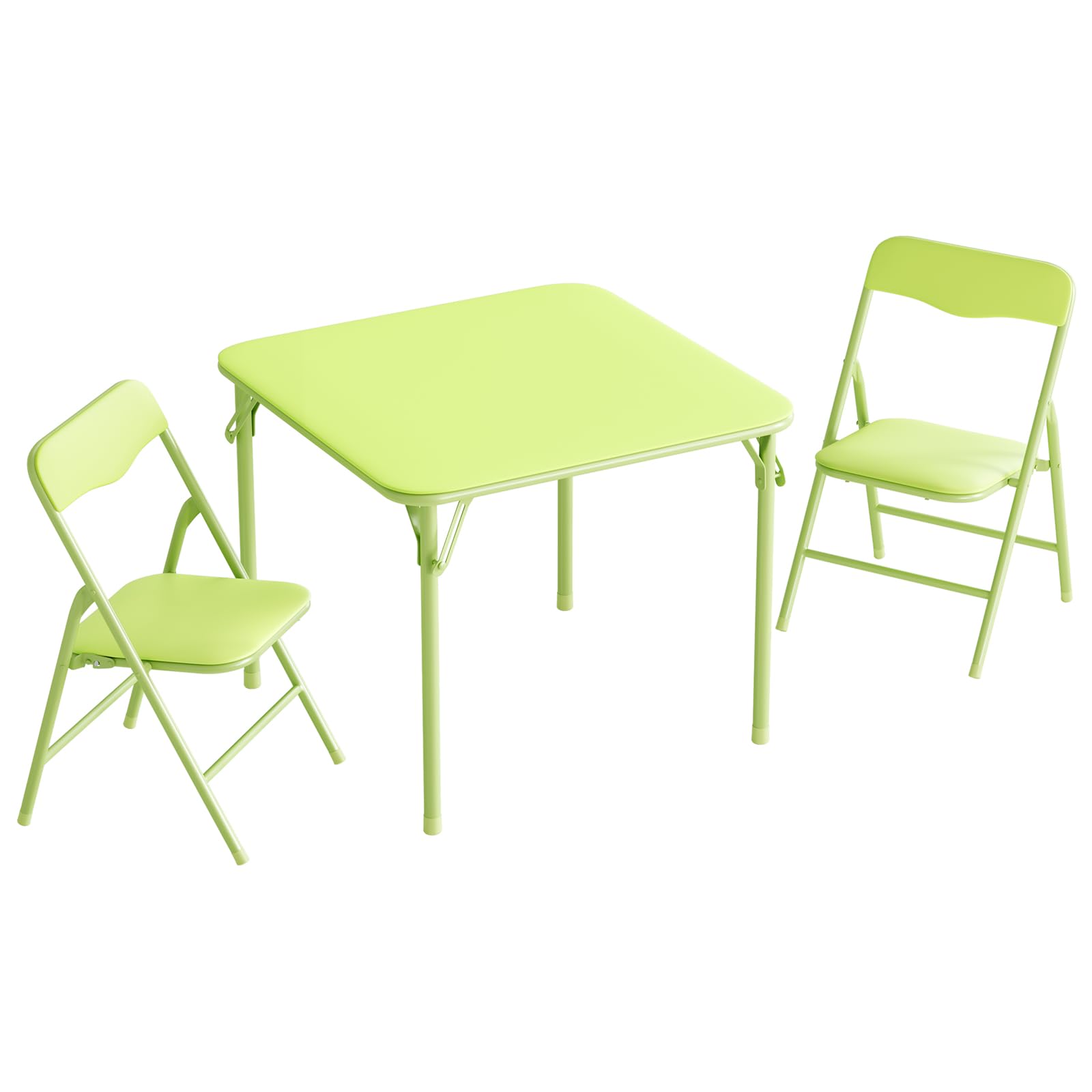JOYMOR Kids Folding Table and Chairs Set, 3-Piece Metal Frame Activity Set with Easy-Fold Design for Playroom &amp; Classroom, Green