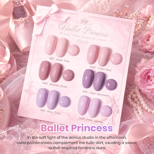 Image of Beetles Pink Gel Polish Set - Ballet Princess Collection, 6 Colors Nude Pink Purple Gel Polish Kit, Balletcore Lilac Mauve Glossy Solid Color Soak Off UV LED Nail Art for DIY Salon Manicure