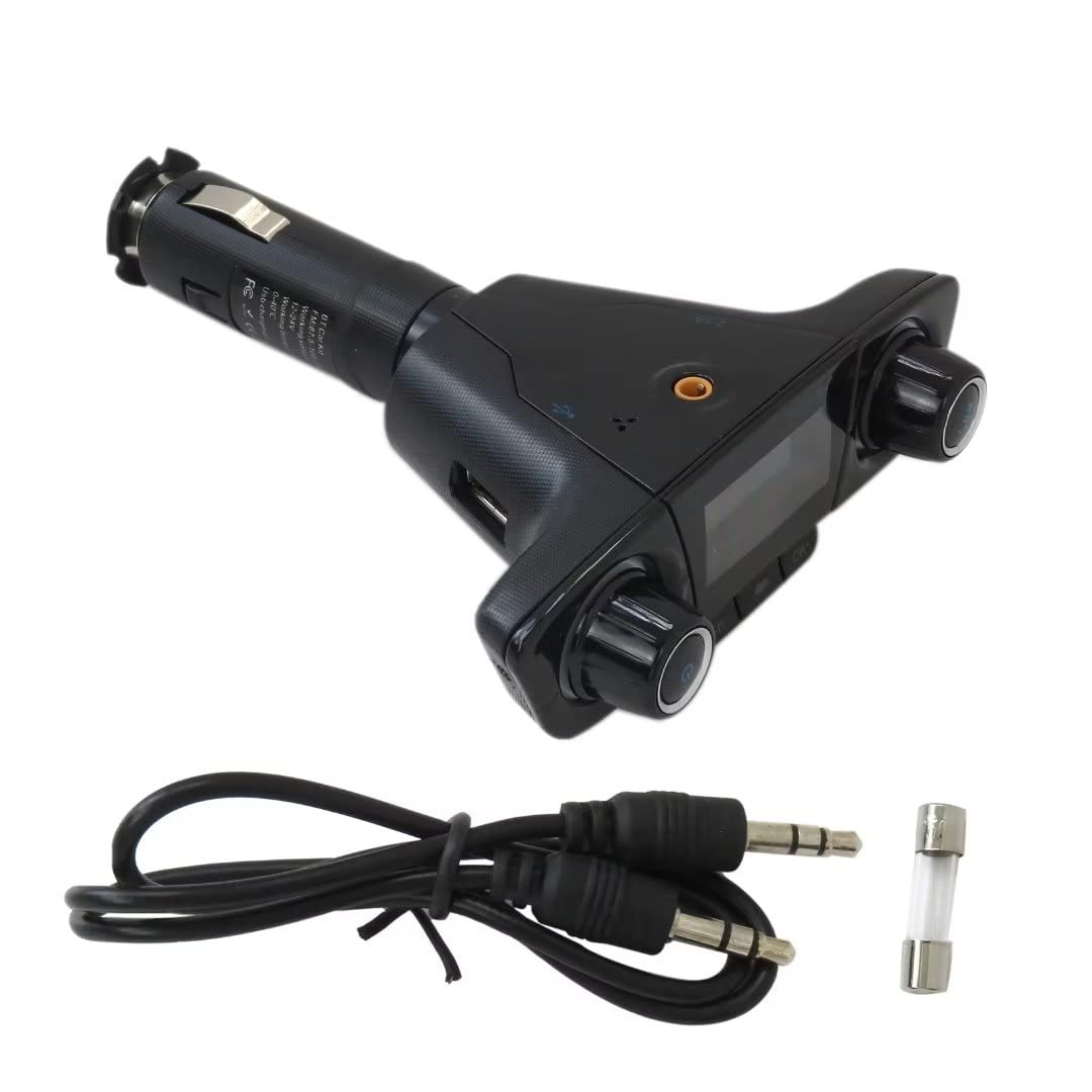 Bluetooth Wireless Car FM Transmitter MP3 Player Hands-Free Radio Adapter Kit USB Charger Support U Disk, TF Card, Folder Playback, AUX Input Output, Voice Navigation