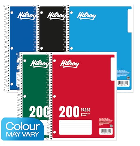 Hilroy 1-Subject Coil Notebook, 8" x 10.5" Sheet Size, Wide Ruled, 3-Hole Punched, 200 Pages/100 Sheets, 1 Notebook, Assorted Colour Covers, Colour May Vary (13224) image 2