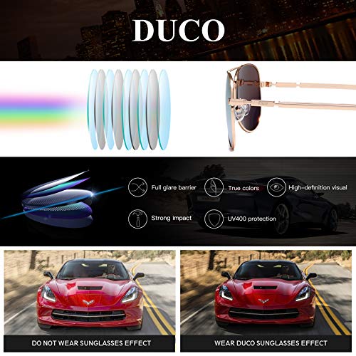 Image of DUCO Aviator Sunglasses for Men Women Vintage Polarized Sun Glasses Mirrored Lens Metal Frame Designer Shades 3025K