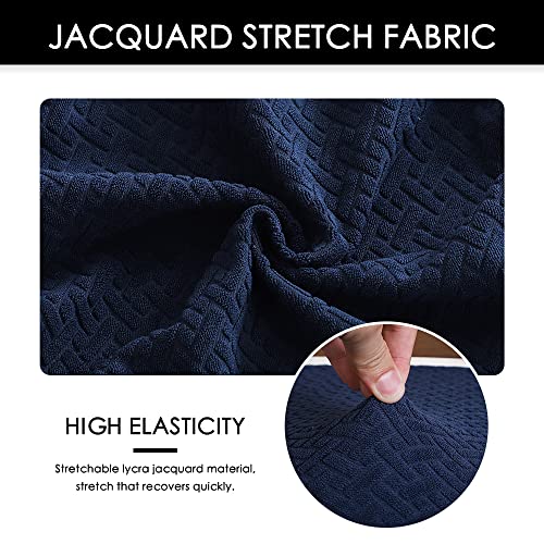 Image of Bar Stool Covers Rectangle Set of 4 Waterproof Navy Blue Jacquard Stretchable Backless Barstool Seat Cover Counter Bar Stool Slipcovers Washable