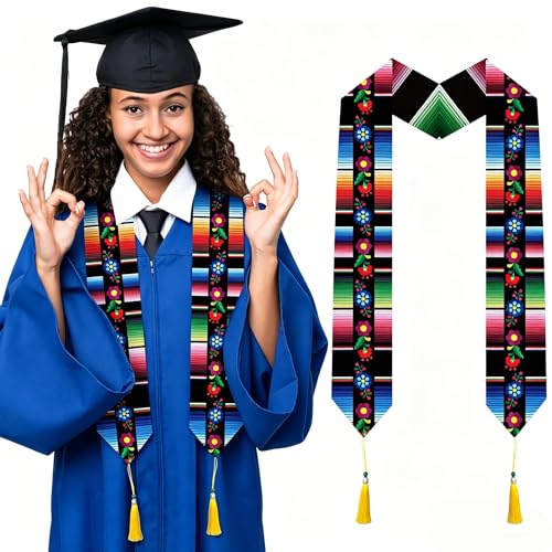 TAKEALOOKO Mexican Graduation Stole Class of 2026 - Mexico Graduations Sash, Colorful Floral Printed Serape for Graduation's Day