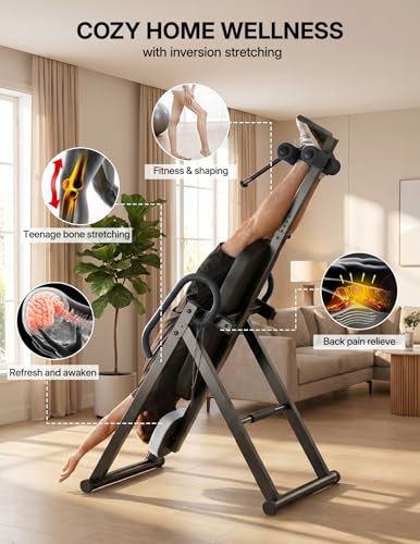 Image of YOLEO Gravity Inversion Table for Back Pain Relief 2026 New Inversion Table w /Lumbar Support Easy to Assemble Back Stretcher Machine 300 lbs