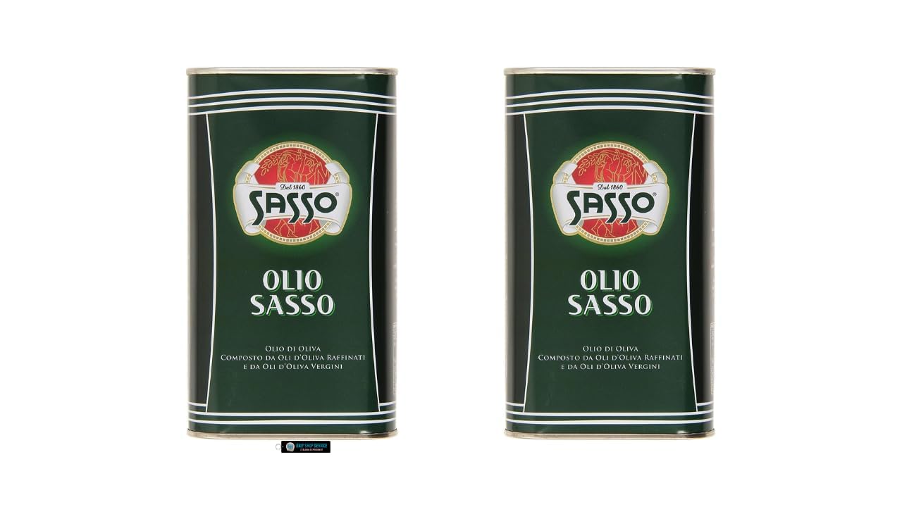 Sasso Olio d'Oliva, Composto da Oli d'Oliva Raffinati e Vergini, 2 x 1 Litro, Prodotto Italiano, + portachiavi italy shop service
