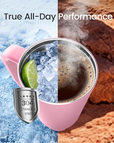 Image of Renoj Insulated Mug 100% Leak Proof Insulated Water Bottle for Iced Coffee & Hot Drinks - Fits Car Cup Holder, Ideal Gift, 2 Straws & Silicone Boot - SnapShift Pink 32 oz