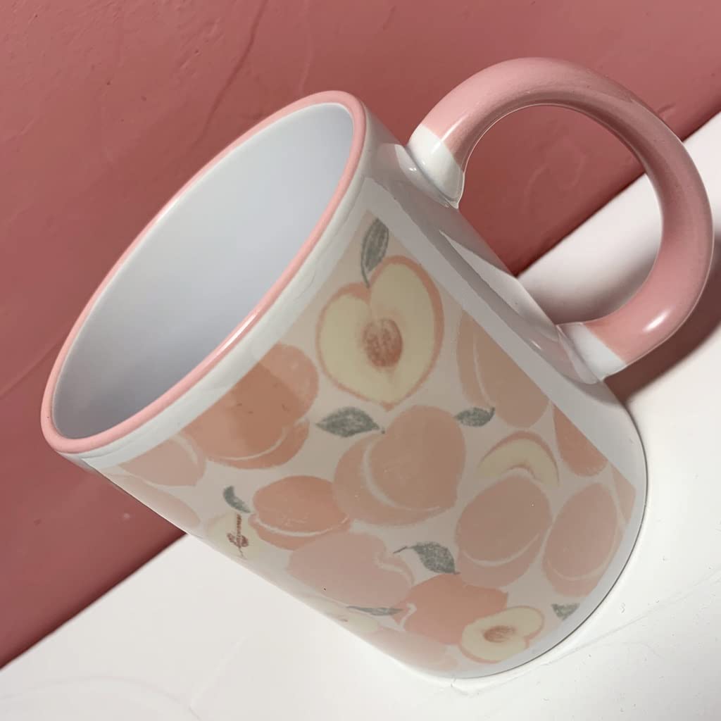 Taza de café de cerámica Taza de cerámica Taza pequeña con Estampado de melocotón Fresco Japonés Simple con Tapa Taza de té Taza de Agua para Estudiantes