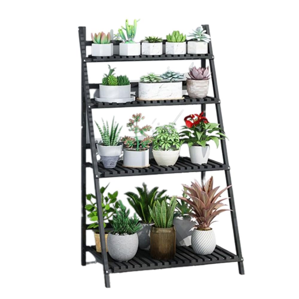 SnamicE Ladder Plant Stand 4Tier Wooden Planter Holder Flower Pot Display Shelf for Home Patio Lawn Garden Balcony Plant Stand Indoor,Black-70cm