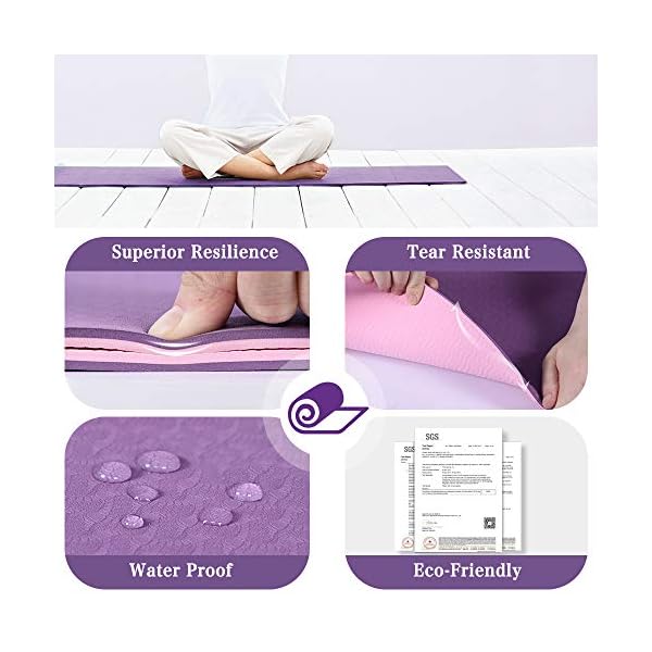 Yoga Mat Non Slip Textured Surface Eco Friendly Yoga Matt with Carrying Strap, Thick Exercise & Workout Mat for Yoga, Pilates and Fitness,purple/pink(72"x 24"x 6mm)
