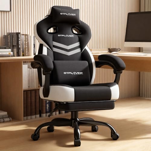 Image of GTPLAYER Gaming Chair for Adults, Ergonomic High Back Chair with Footrest | Big & Tall Computer Video Gaming Chair, Comfort Wide Seat with Lumbar Support for Big /Tall, Office /Home, Linen, Black & Gray