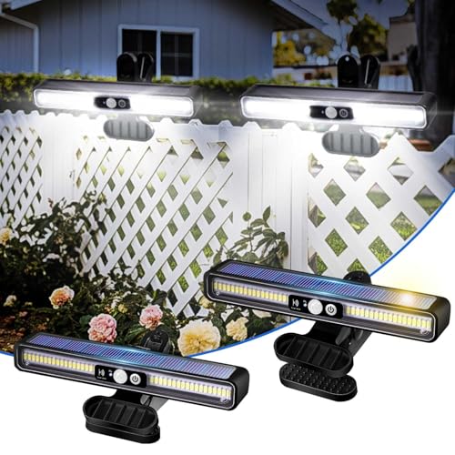 SUNOHE Clip on Solar Motion Sensor Lights Outdoor Waterproof with 36 LEDs, 6000K, 2 Pack Solar Powered Fence Lights for Outside Chain Link Fence Garage Gutter Camping (Cool White)
