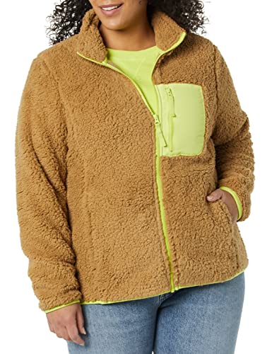 Amazon Essentials Women's Sherpa Long-Sleeve Mock Neck Full-Zip Jacket with Woven Trim (Available in Plus Size)3