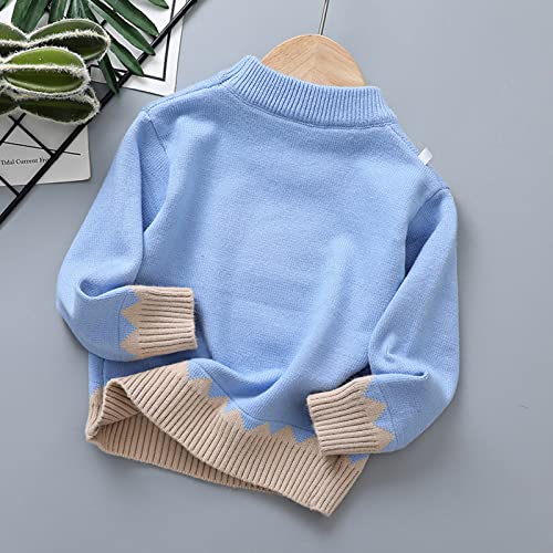 Boys Knitted Coat for Kids Toddler Boys Girls Winter Long Sleeve Sweater Knitted Dinosaur Pattern for (Blue, 4-5 Years)3