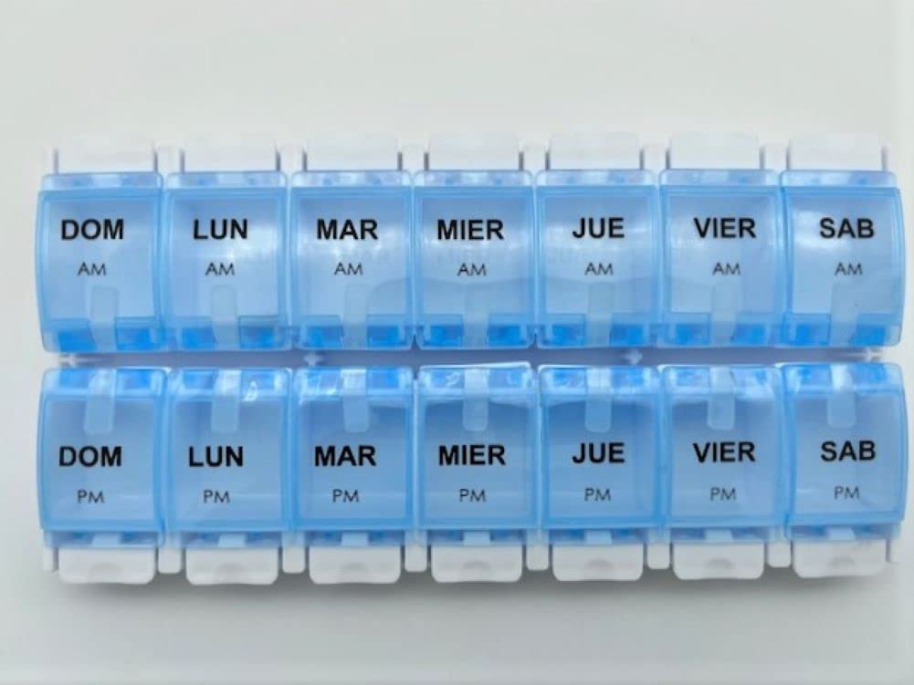 Healthaccessories Spanish pill box 7 day weekly two times per day AM PM (Large) Spanish pill box organizer (Blue)