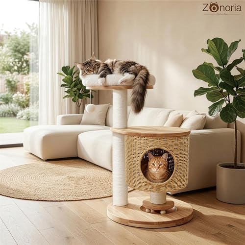 Árbol para Gatos de Madera Maciza con Condominio y Rascador miniatura 2