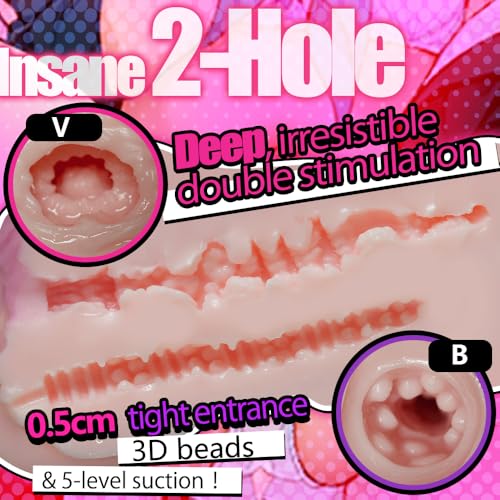 Image of 1.7lb Pocket Pussy 2 in 1 Male Masturbators - Realistic Design with High Stimulation, 8 Chain Rings and Universal Suction Cup, Adult Product for Men (Flesh)