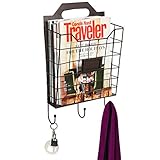 Vintage Wall Mounted Rustic Metal Wire Magazine Storage / Organizer Basket Rack w/ Coat Hooks - MyGift®