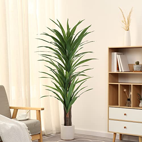 FLOWORLD Dracaena Silk Plant Corn Stalk 5ft Tall Faux Plants Indoor Large Fake Plants Potted Yucca...